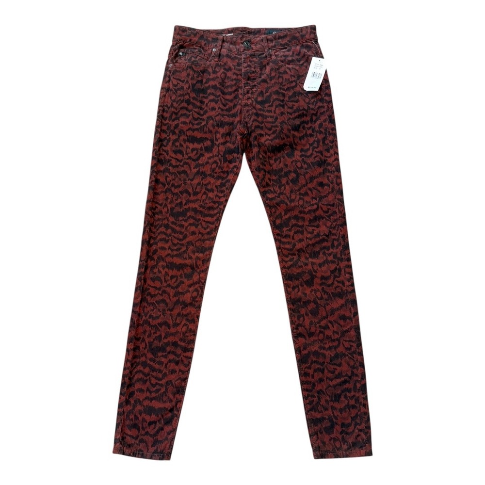 AG Adriano Goldschmied Farrah Skinny Ankle Jeans Red Black Leopard Print Size 4